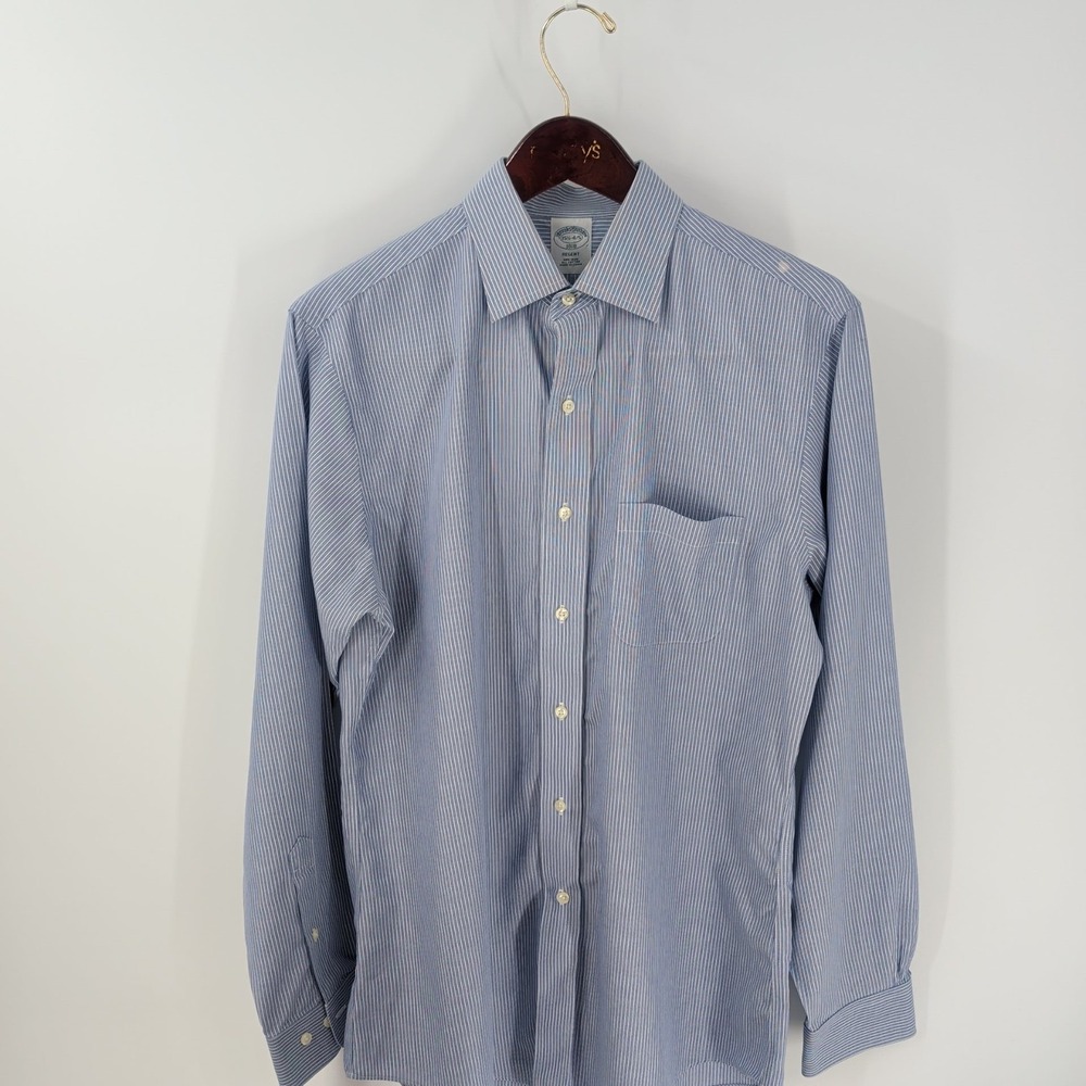 Brooks Brothersβ Regent Striped Classic Button-Up Dress Shirt Blue Sz 15.5 4/5